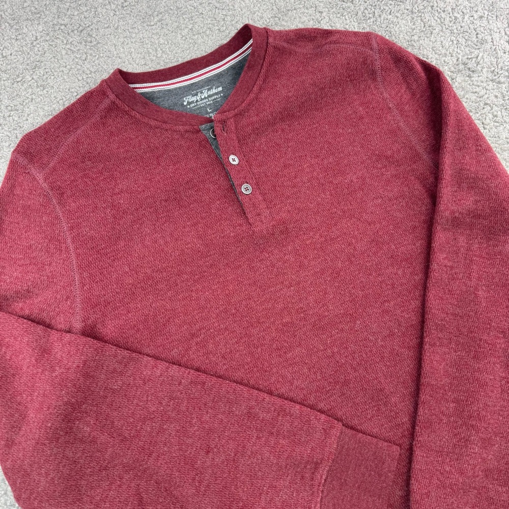 Flag & Anthem Mens Maroon Heather Waffle Knit Henley Shirt COREKT1122 Large NWT